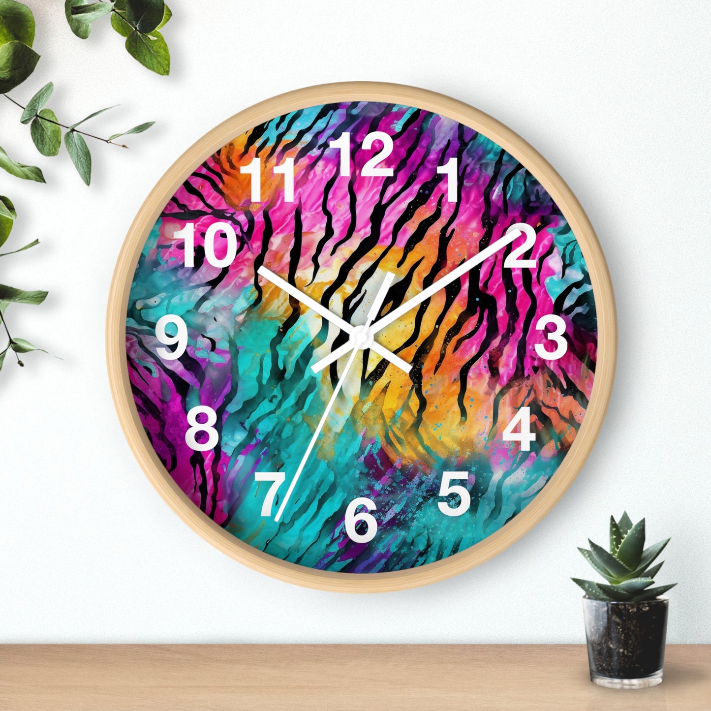 Vibrant Tiger Print Wall Clock | Trippy Wildlife Art | Battery Operated | Unique Teen Room Decor | Perfect Gift for Animal Enthusiasts