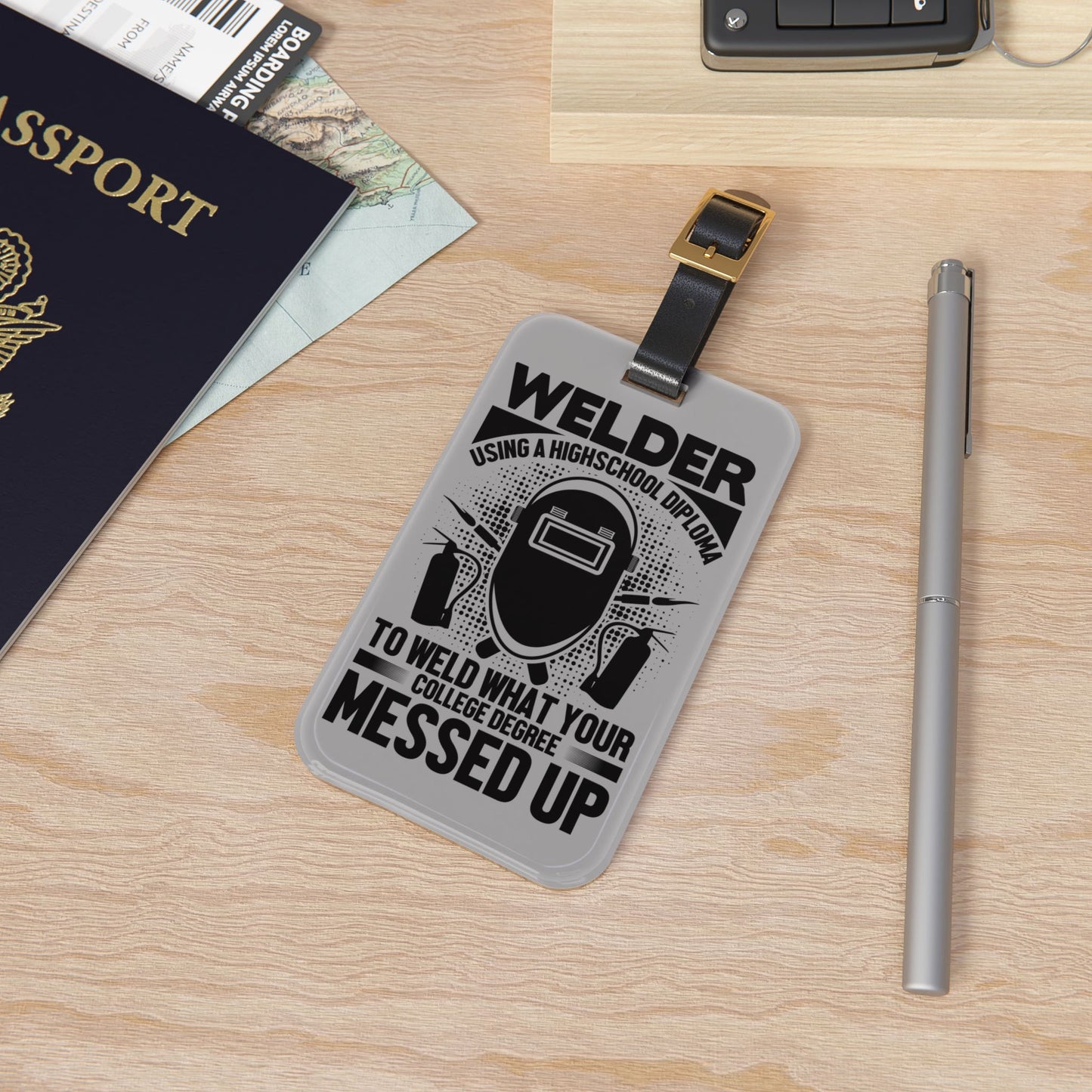 Welder Diploma What College Messed Up Luggage Tag | Funny Welding Joke Baggage ID | Blue Collar Travel Accessory Sarcastic Gift for Welders