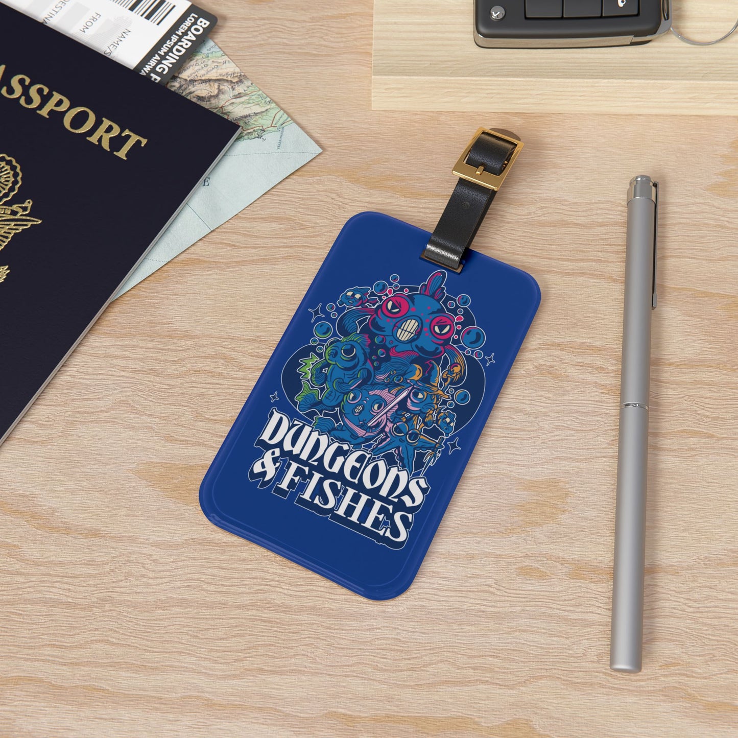 Dungeons and Fishes Luggage Tag | Funny Fish Lover Baggage ID | Nerdy Parody Travel Accessory | Fantasy Roleplaying Gift for Aquatic Fans