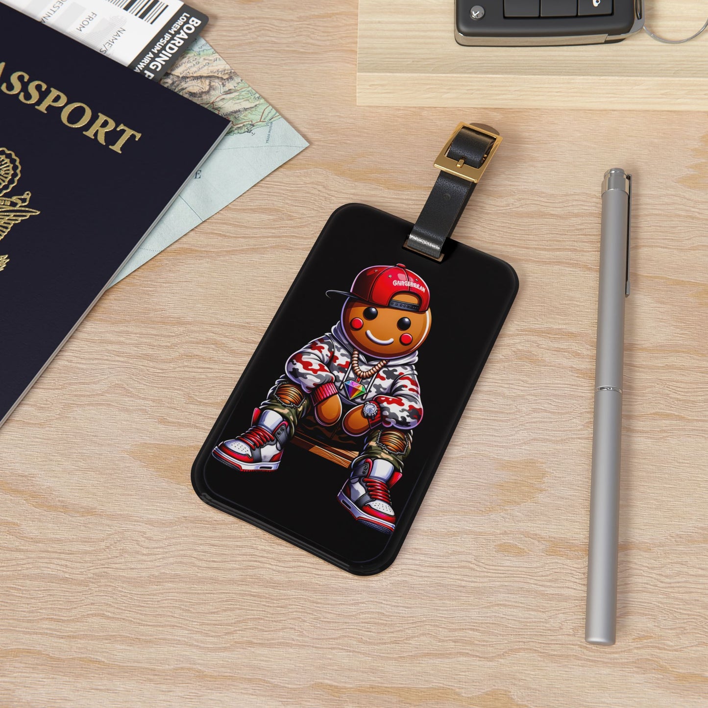 Gingerbread Man Gangster Luggage Tag | Urban Style Streetwear Gingerbread Hip Hop Christmas Baggage ID | Festive Travel Gingerbread Lovers