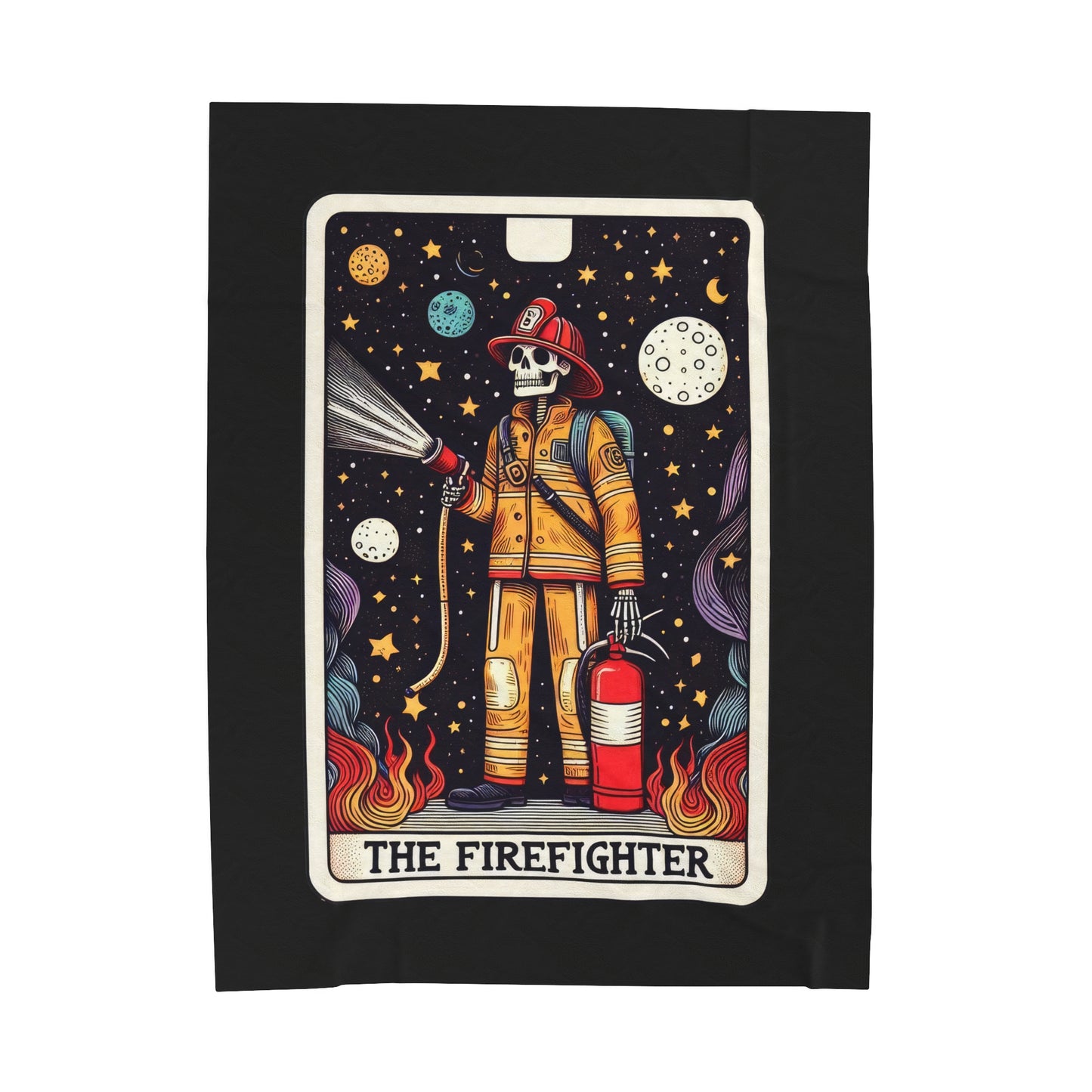 Firefighter Tarot Card Velveteen Plush Throw Blanket | Heroic Firefighter Gift Cozy Blanket Everyday Heroes Tarot-Inspired Firefighter Decor