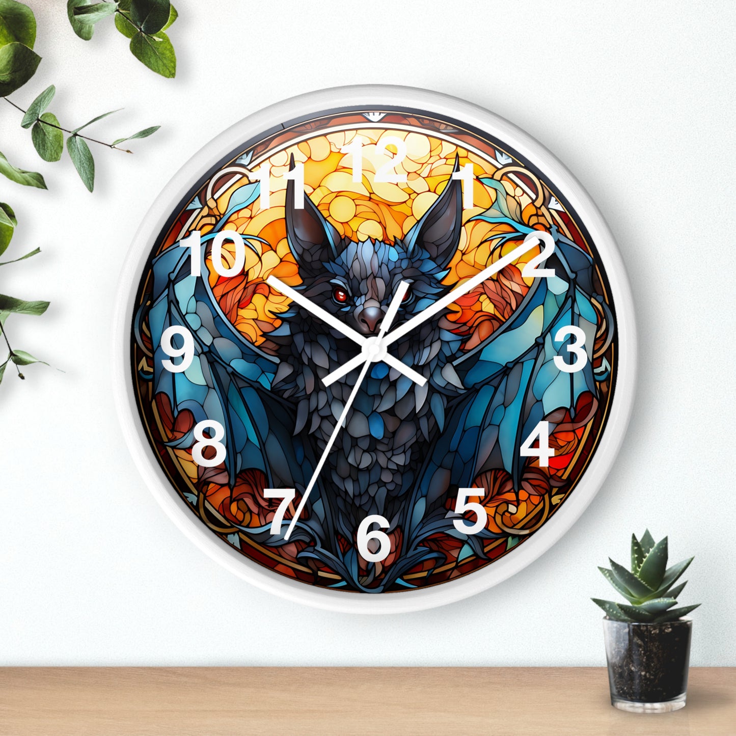 Halloween Bat Stained Glass Wall Clock | Battery Operated | Spooky Decor for Halloween | Perfect Gift for Bat Lovers | Unique Gothic Accent