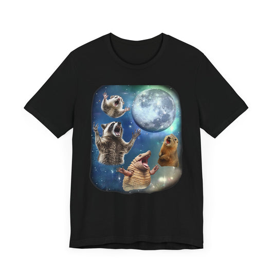 Feral Animals Howling at the Moon Shirt | Funny Raccoon, Opossum, Armadillo & Prairie Dog Tee | '90s-Inspired Animal Humor Shirt