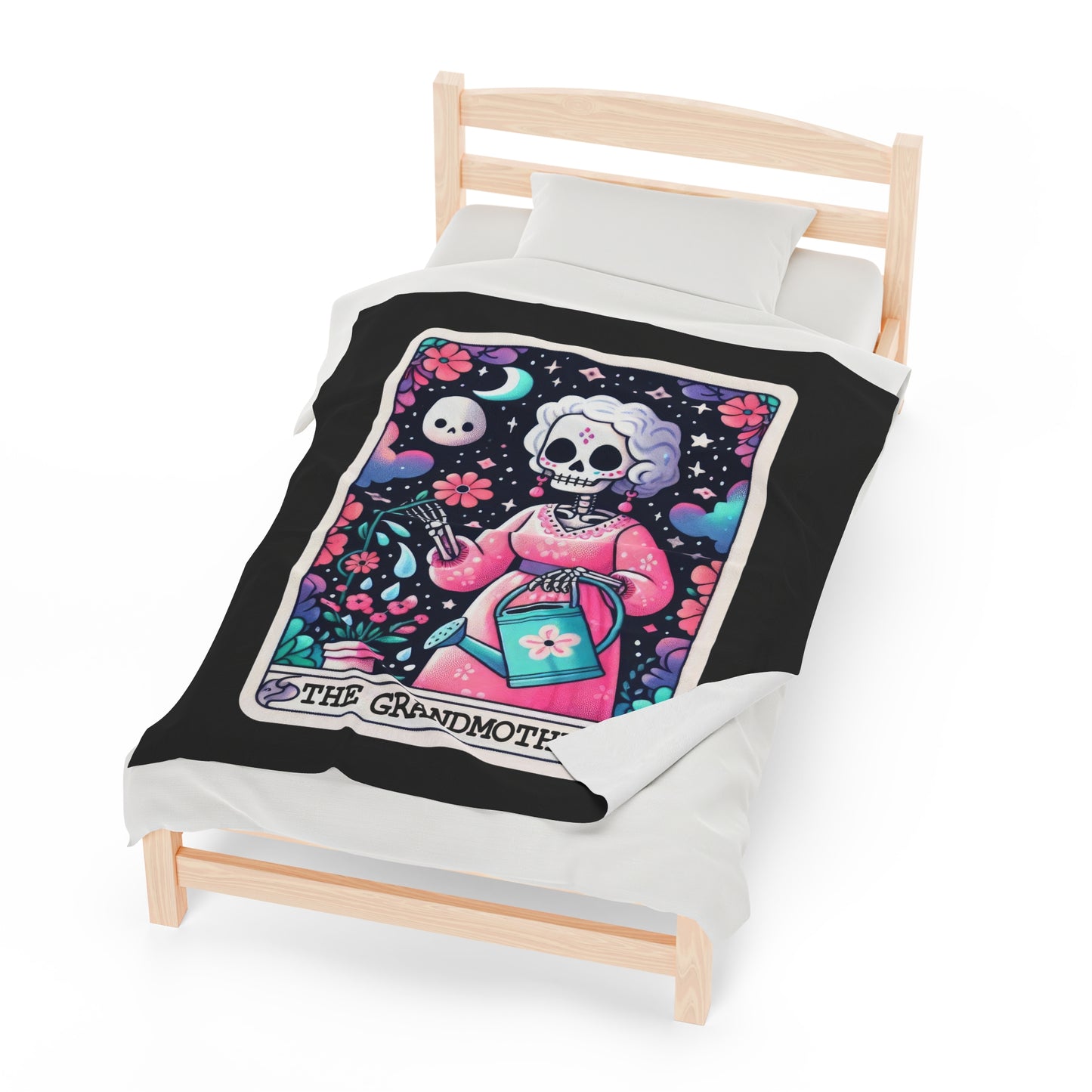 Grandmother Tarot Card Velveteen Plush Throw Blanket | Gift for Grandma | Tarot-Inspired Mother's Day Gift | Cozy Skeleton Blanket Grandmas