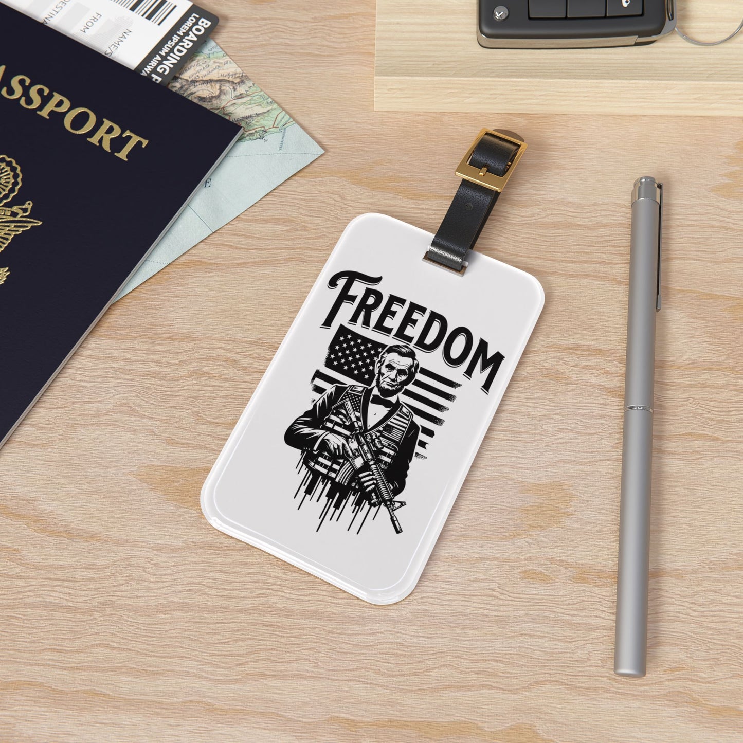 Freedom Abraham Lincoln Gun Luggage Tag Patriotic Freedom Fighters Baggage ID USA Pride Founding Father Travel Accessory American Hero Gift