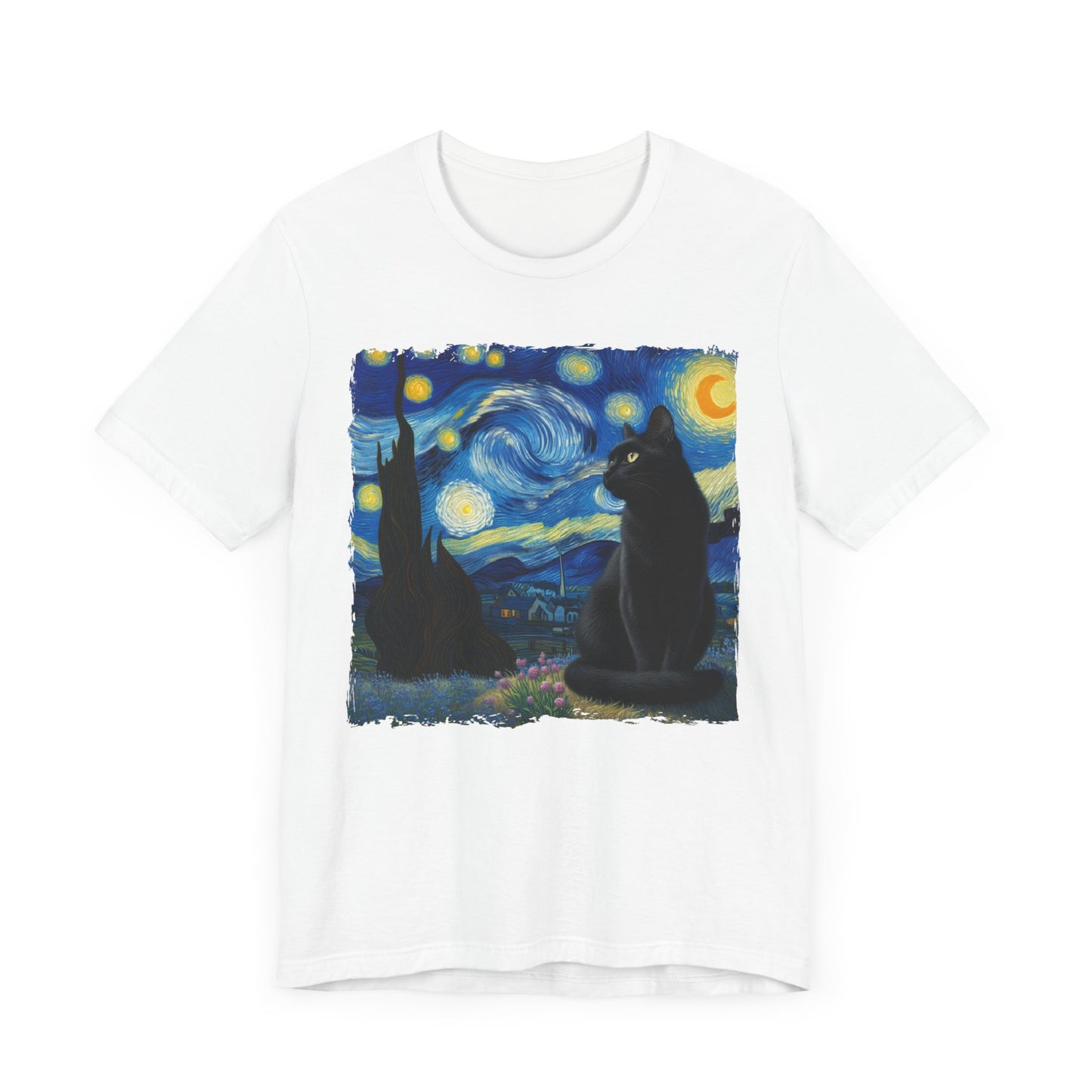 Black Cat Night Sky Shirt | Starry Night Inspired Feline Art | Purr-fect Gift for Cat Lovers | Humorous Cat Parody Tee Funny Cat Gift