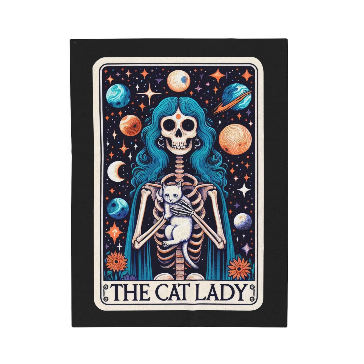 Cat Lady Tarot Card Velveteen Plush Throw Blanket | Cat Lover Gift Cute Feline Witch Cozy Blanket for Cat Enthusiasts Tarot-Inspired Decor