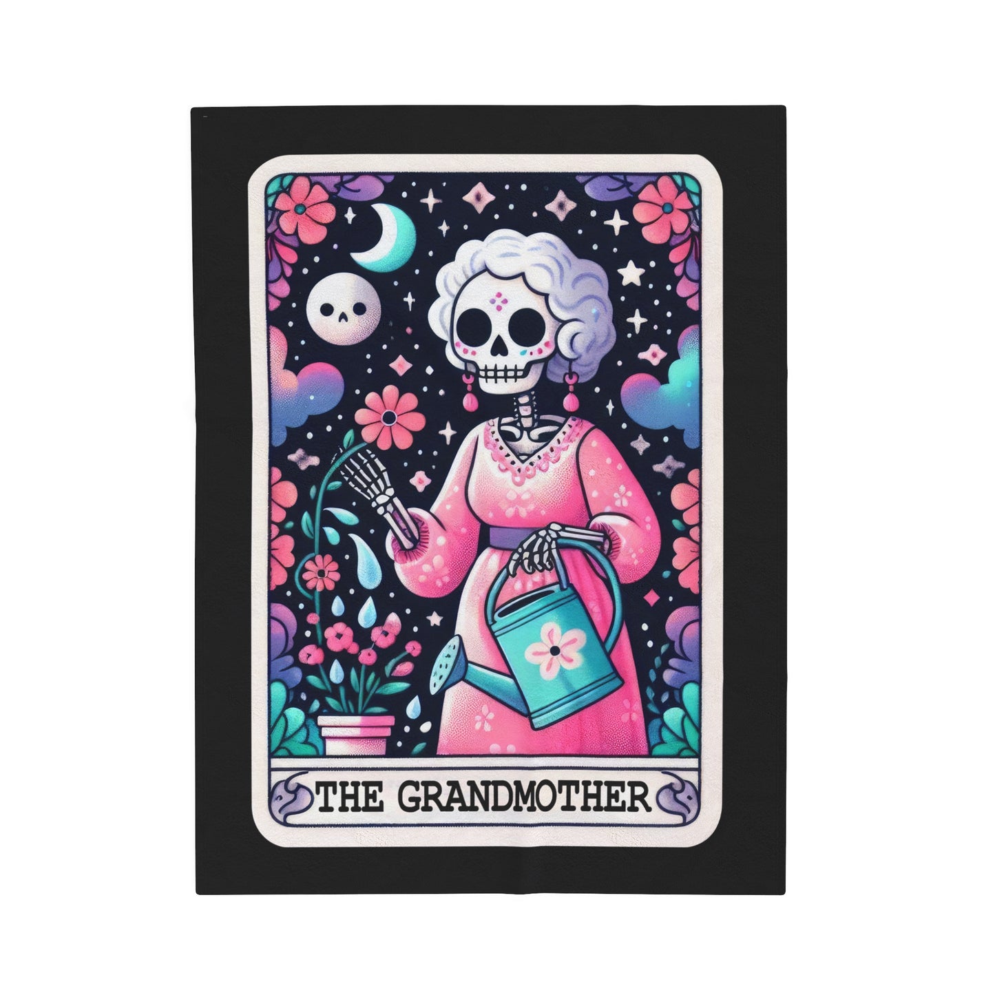 Grandmother Tarot Card Velveteen Plush Throw Blanket | Gift for Grandma | Tarot-Inspired Mother's Day Gift | Cozy Skeleton Blanket Grandmas