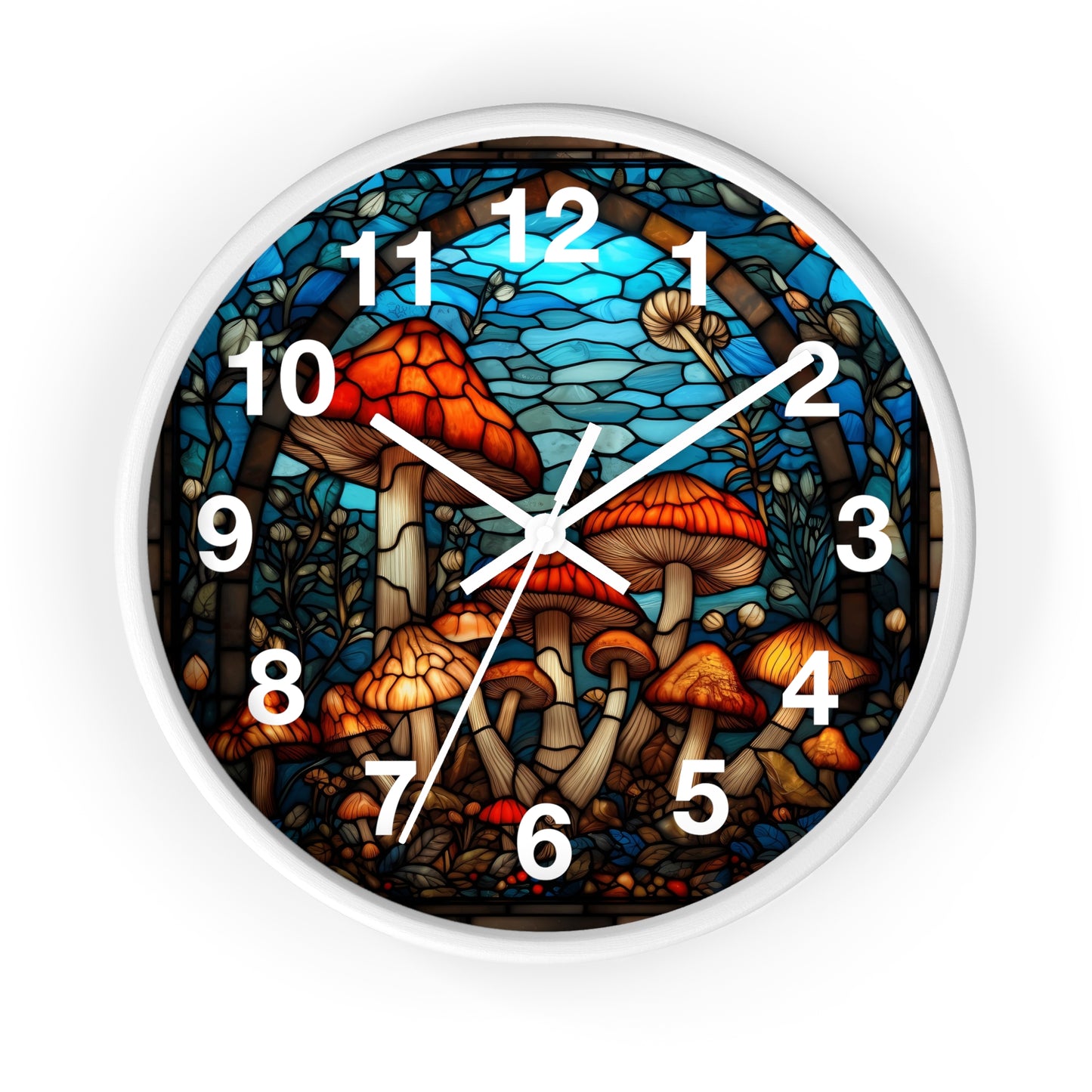 Stained Glass Mushroom Wall Clock | Trippy Shroom Garden Decor | Psychedelic Stain Glass Art | Battery Operated | Unique Gift for Ravers