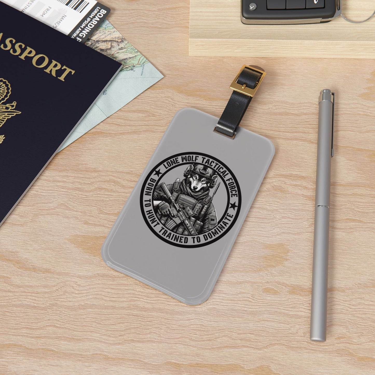 Lone Wolf Tactical Force Luggage Tag | Funny Wolf Military-Inspired Baggage ID | Patriotic Born to Hunt Graphic Wolf Lovers Tactical Fans