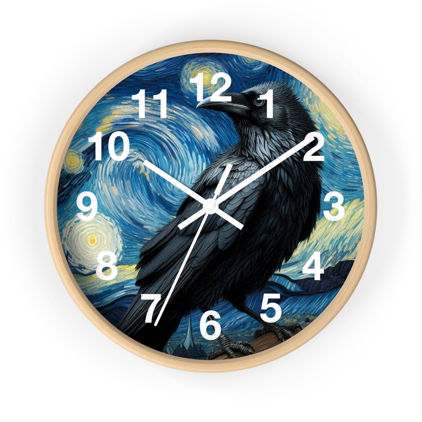 Black Raven Night Sky Wall Clock | Battery Operated | Starry Night-Inspired Art | Perfect Gothic Gift for Raven Lovers | Witchy Wall Decor