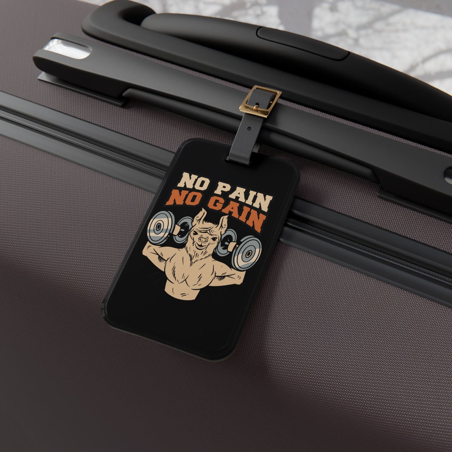 No Pain No Gain Weightlifting Llama Luggage Tag Baggage ID Accessory Funny Llama Lovers Travel Bug Suitcase Tag Airline Flight Badge Gym Rat