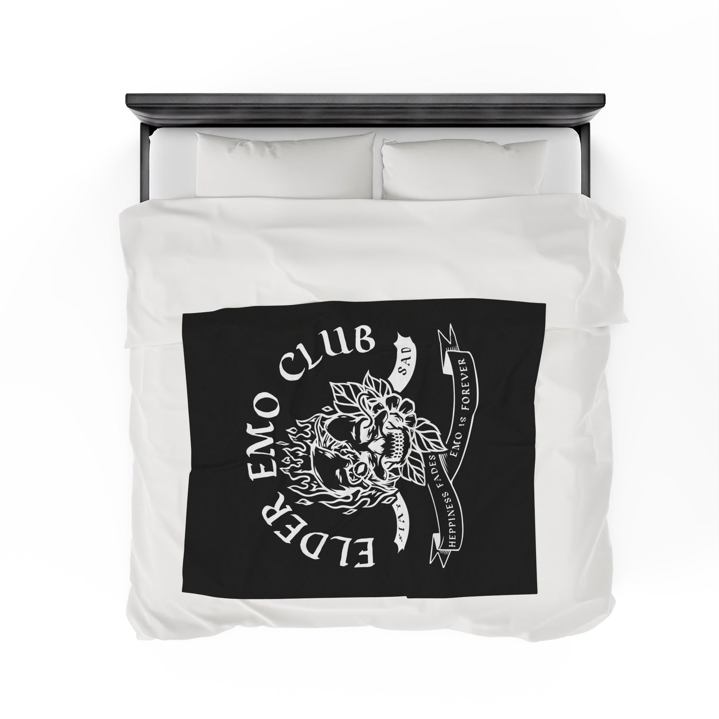 Elder Emo Club Velveteen Plush Throw Blanket | Happiness Fades Emo Forever Blanket Stay Sad Cozy Alternative Decor Emo Style Nostalgic Gift