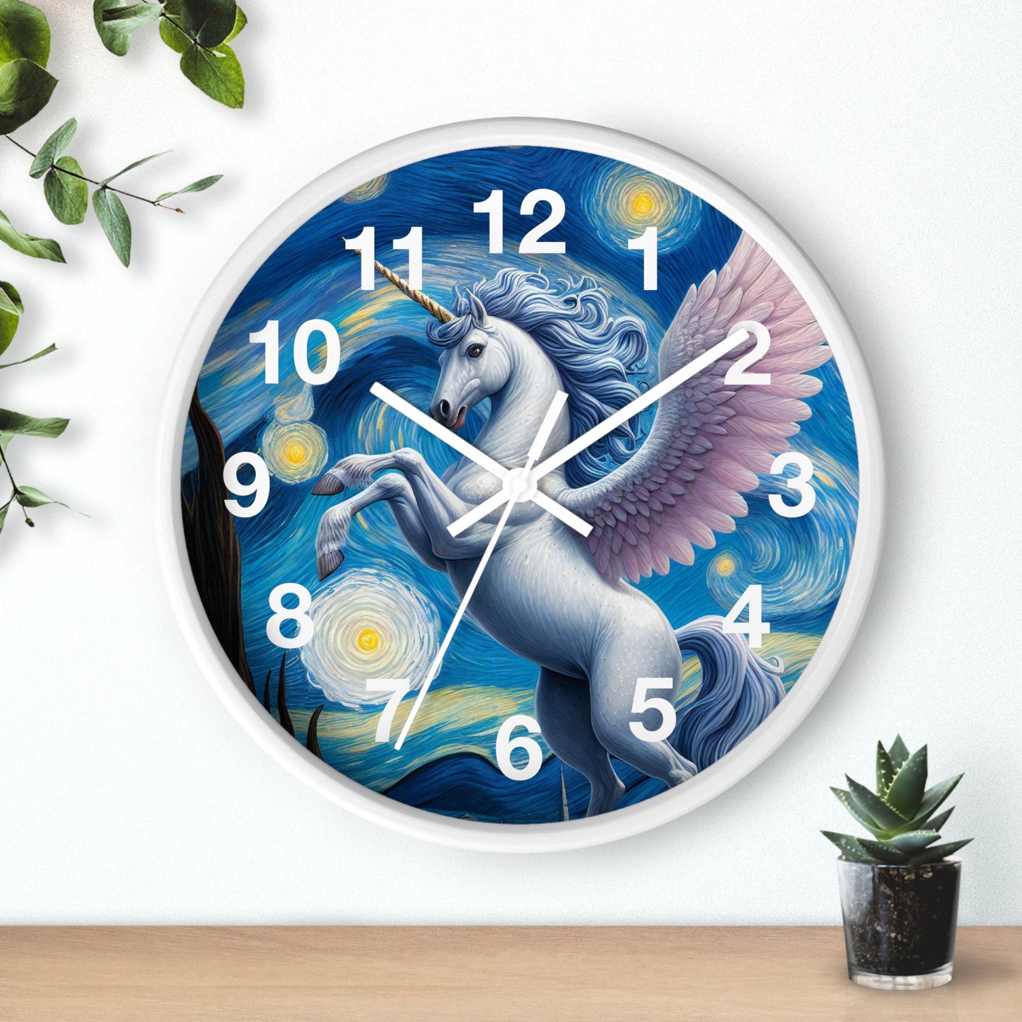 Magical White Unicorn Night Sky Wall Clock | Battery Operated | Starry Night-Inspired Art Perfect Gift Unicorn Lovers Enchanting Wall Decor