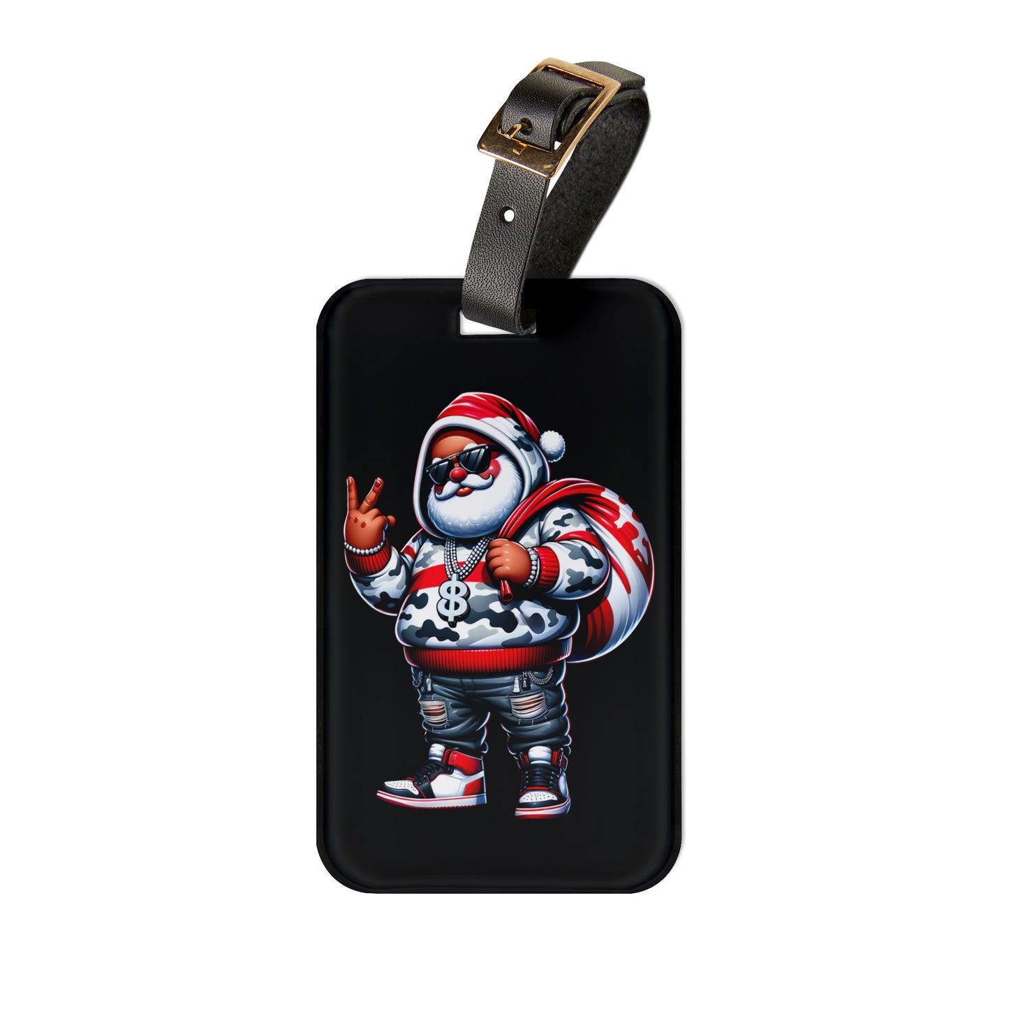 Santa Claus Christmas Gangster Luggage Tag | Urban Style Travel Baggage ID | Hip Hop Santa Holiday Accessory Christmas Gift Funny Santa