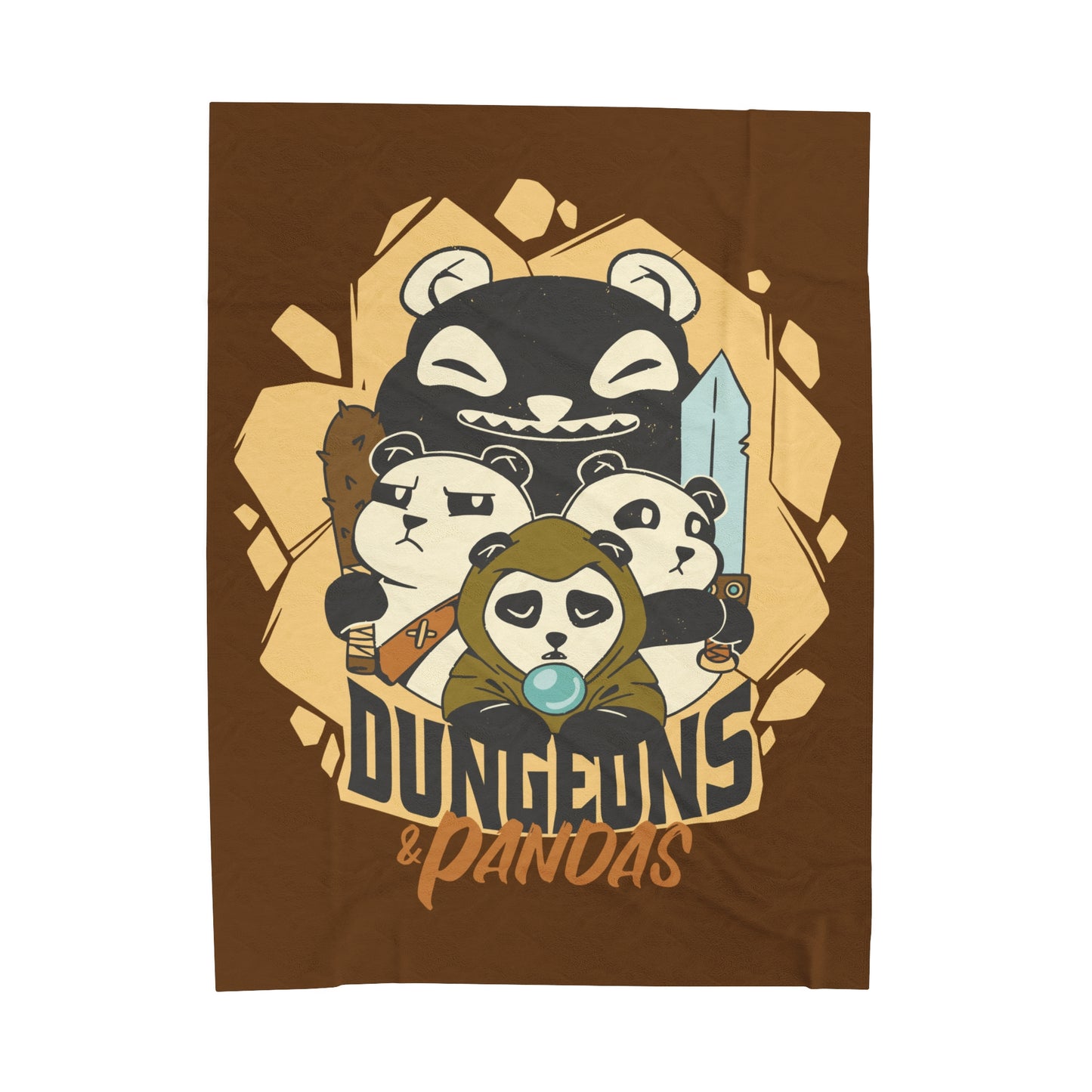 Dungeons and Pandas Velveteen Plush Throw Blanket | Funny Panda Lover Gift | Nerdy Parody Blanket | Fantasy Roleplaying Cozy Bamboo Decor