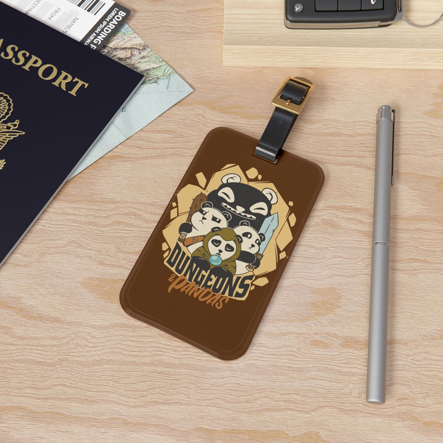 Dungeons and Pandas Luggage Tag | Funny Panda Lover Baggage ID | Nerdy Parody Travel Accessory | Fantasy Roleplaying Gift for Panda Fans