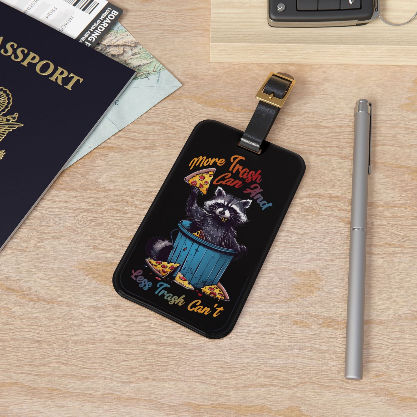 More Trash Can Less Trash Luggage Tag | Funny Raccoon Baggage ID | Trendy Gen Z Quotes | Zoomer Vibes | Animal Humor | Gift Raccoon Lovers