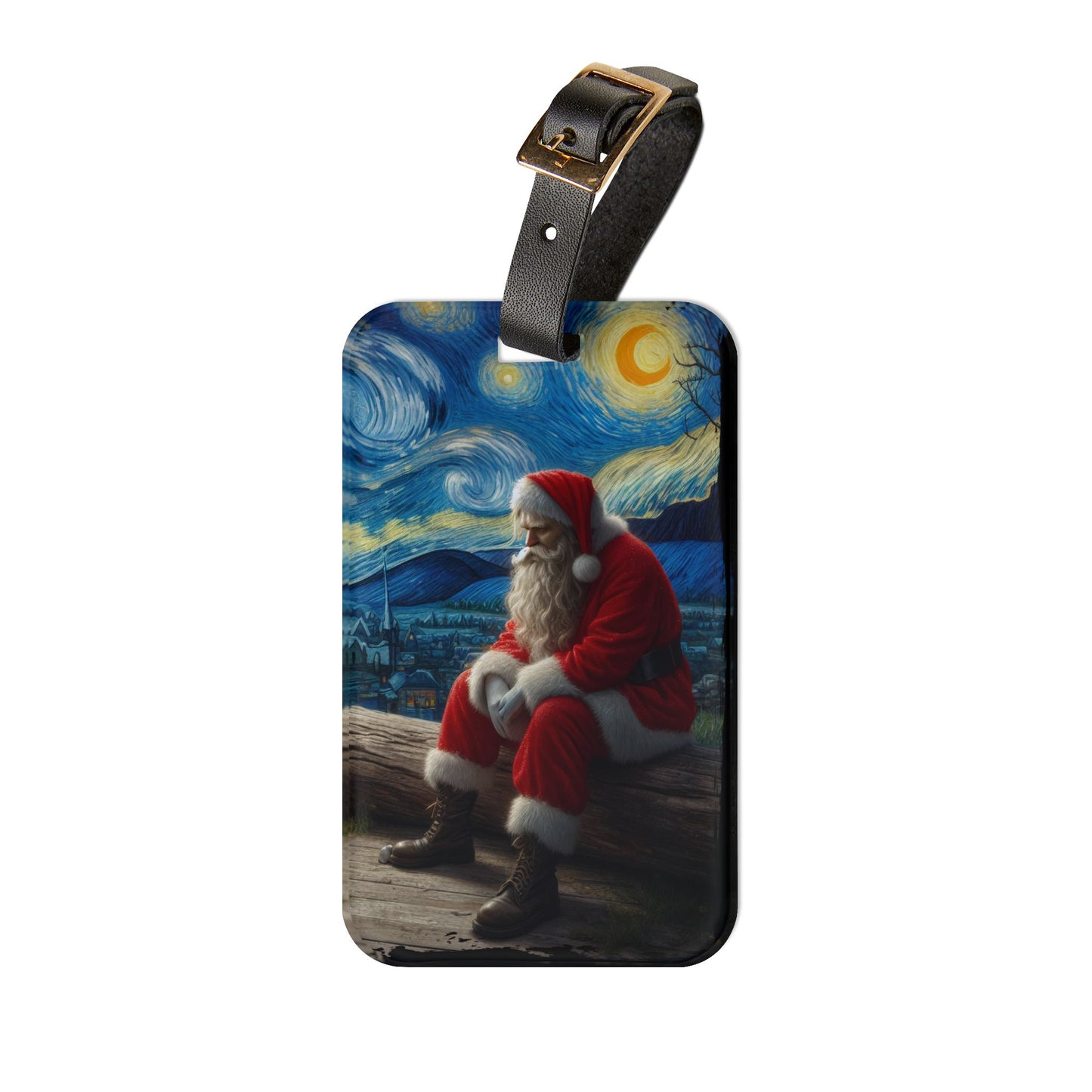 Santa Claus Night Sky Luggage Tag | Starry Night-Inspired Holiday Travel Accessory | Christmas Baggage ID for Santa Lovers | Festive Gift