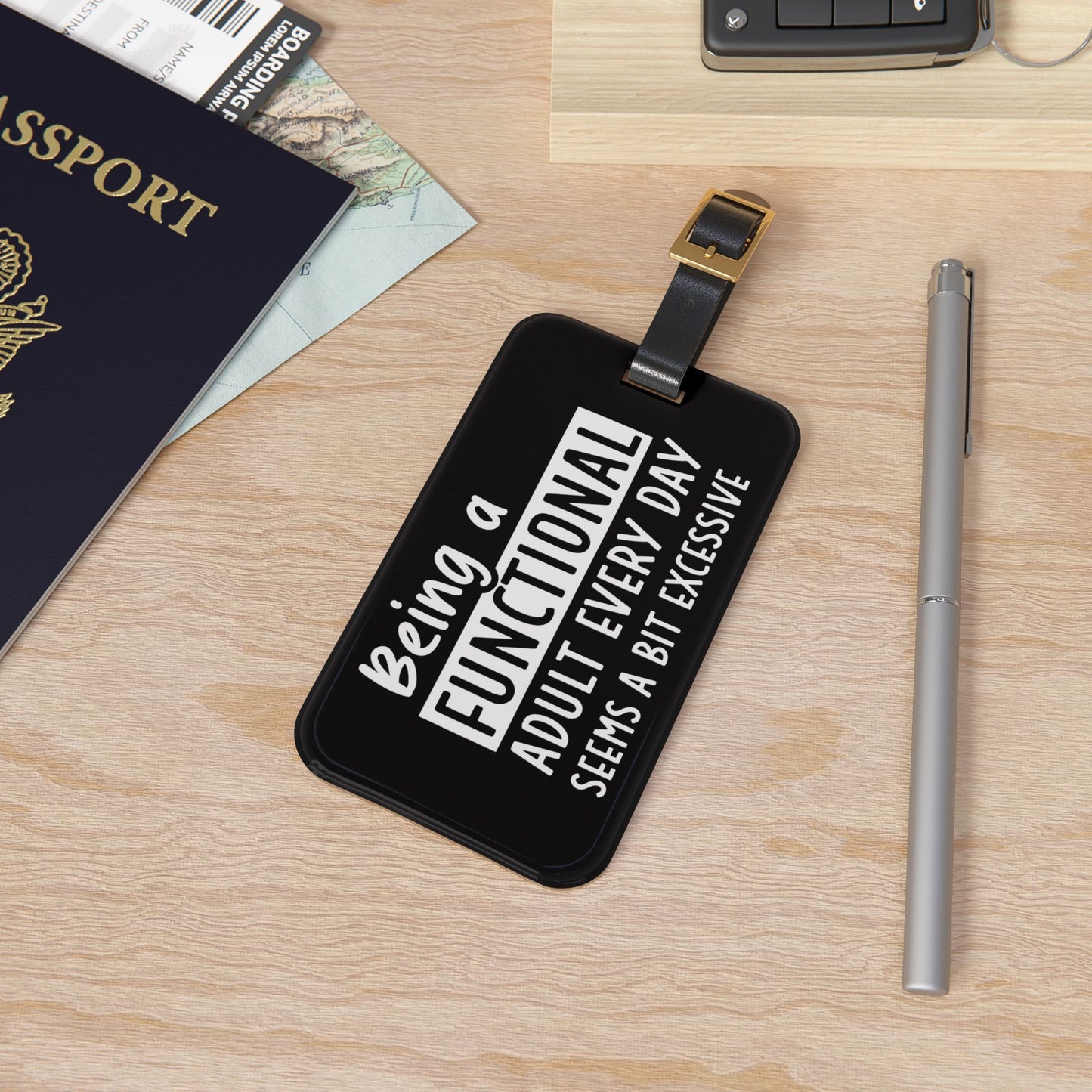 Being a Functional Adult Is Excessive Luggage Tag | Funny Adulting Quotes Baggage ID Sarcastic Humor Travel Accessory Hilarious Gift Adults