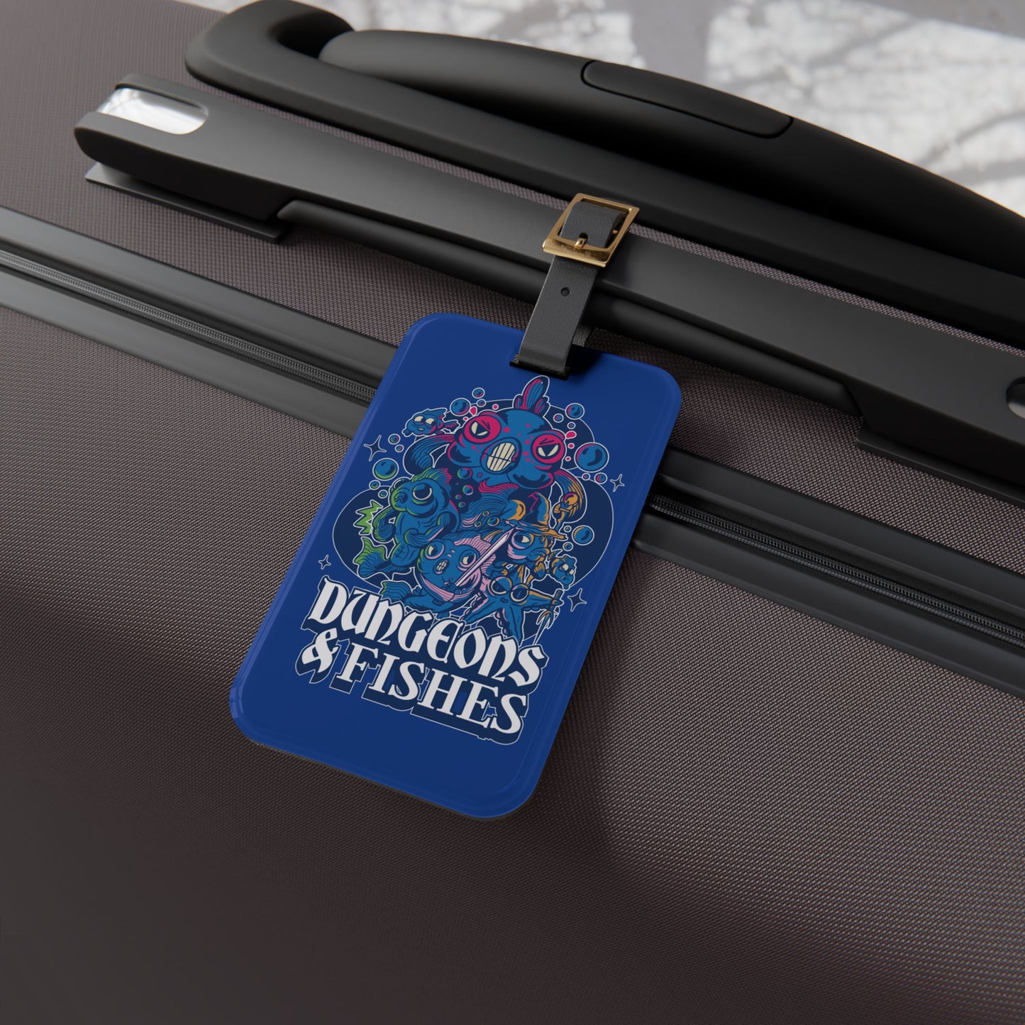 Dungeons and Fishes Luggage Tag | Funny Fish Lover Baggage ID | Nerdy Parody Travel Accessory | Fantasy Roleplaying Gift for Aquatic Fans