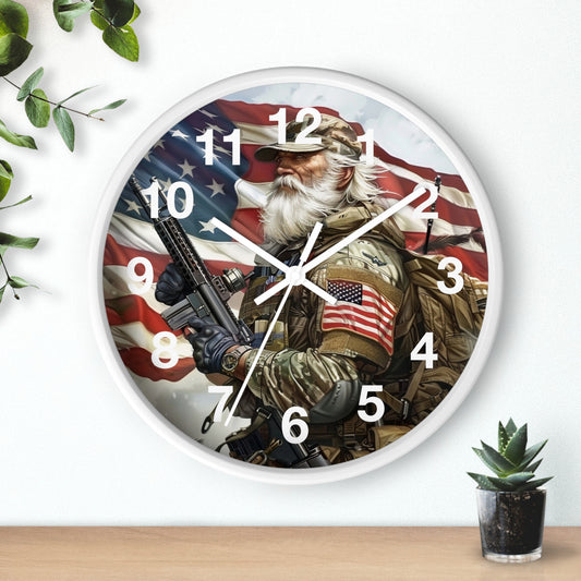 Battle-Ready Old Man Soldier Wall Clock | Vintage Patriotic Warrior Art | Battery Operated | Bold USA Decor | Gift Veterans History Buffs