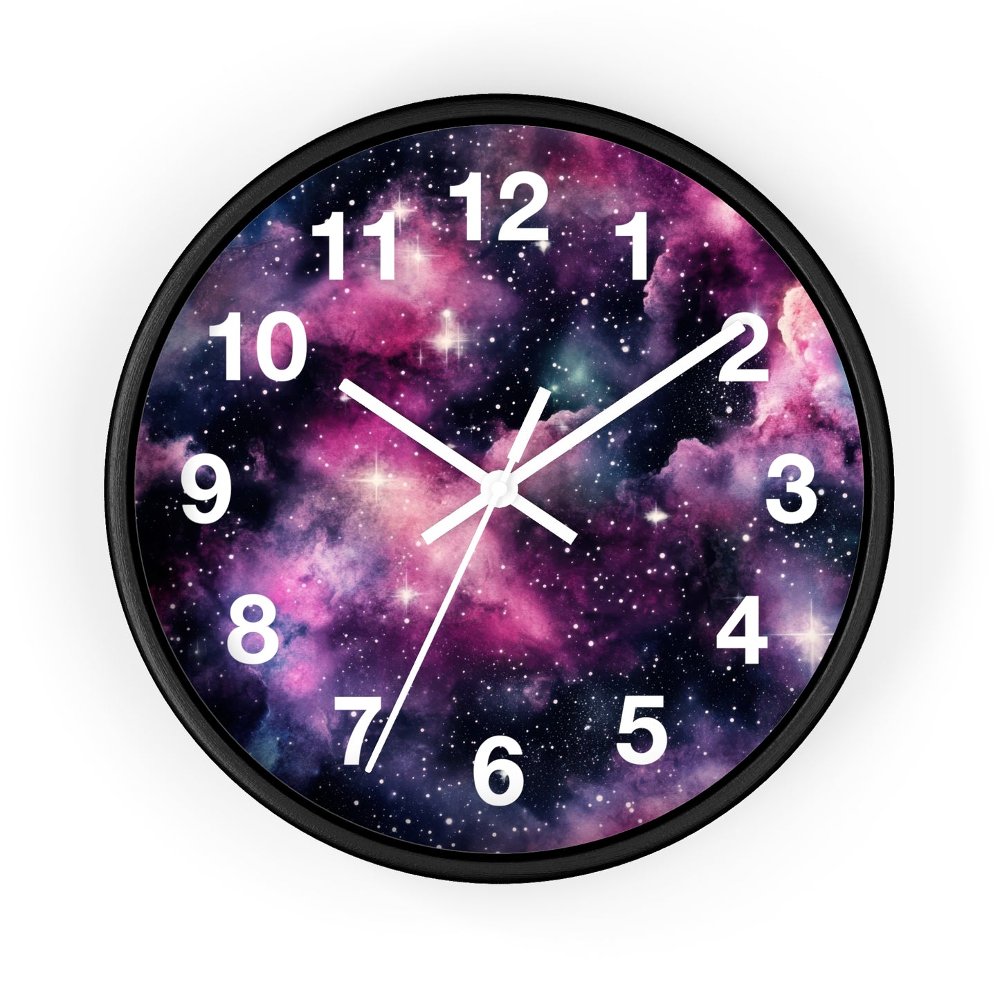 Pink Black Galaxy Wall Clock | Trippy Space Rave Decor | Battery Operated Unique Teen Girl Room Decoration Space Enthusiasts Rave Lovers