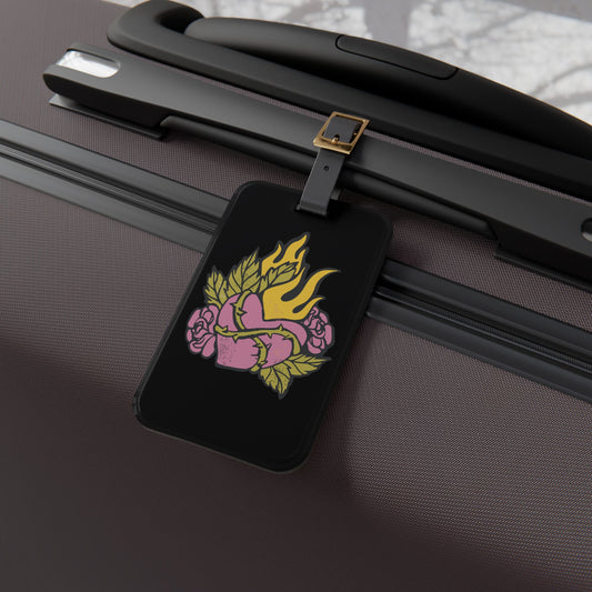 Heart in Flames Luggage Tag | Tattoo Art Style | Traditional Art Design with Goth Vibes | Bold and Edgy Travel Accessory