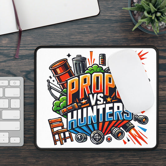 Props vs Hunters Typography Non Slip Mouse Pad | Dynamic Prop Hunt Design | Explosive Clash Gamer Illustration | Bold Vibrant Cartoon Style