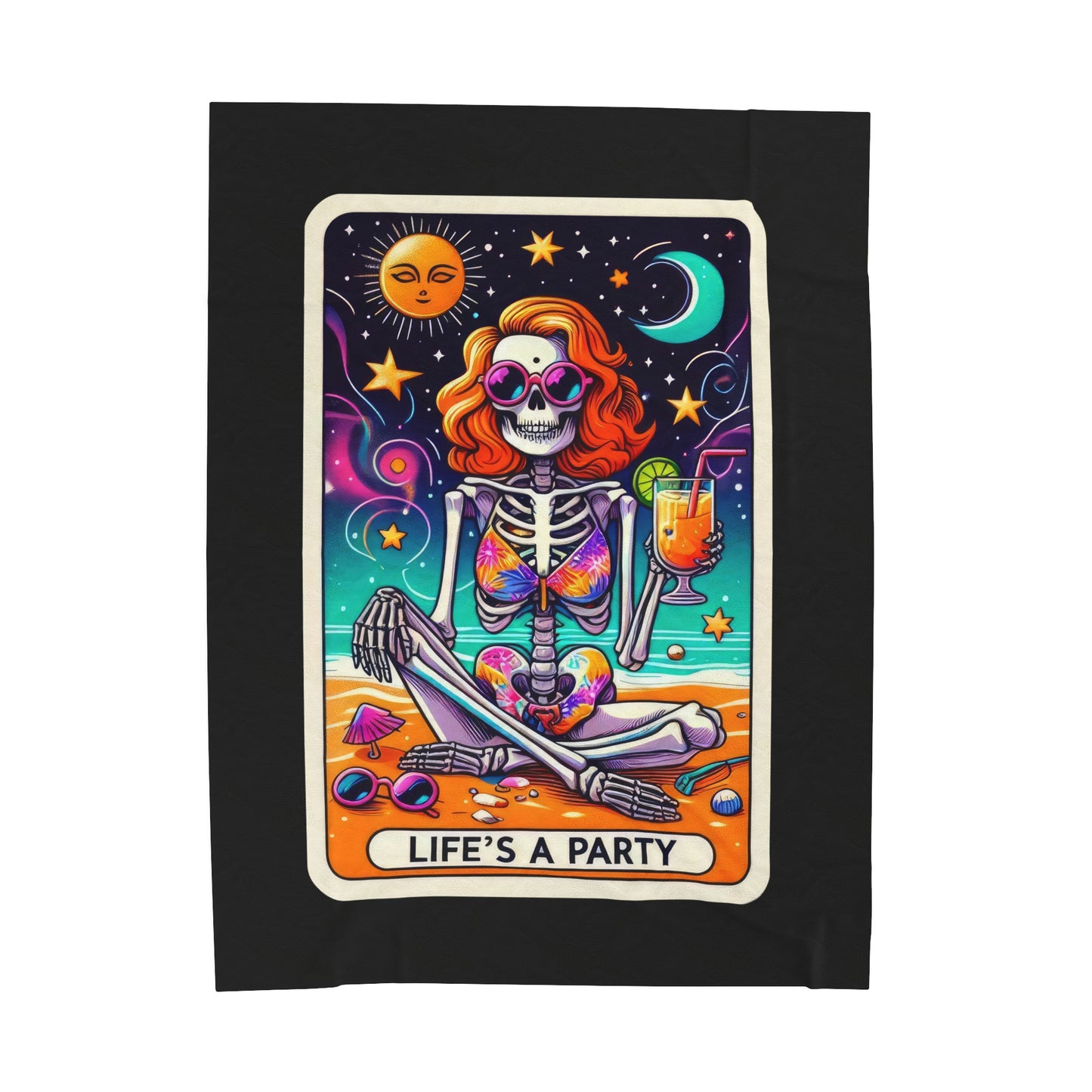 Life's a Party Tarot Card Velveteen Plush Throw Blanket | Party Lover Gift | Celebration Skeleton Blanket | Tarot-Inspired Cozy Decor Gift