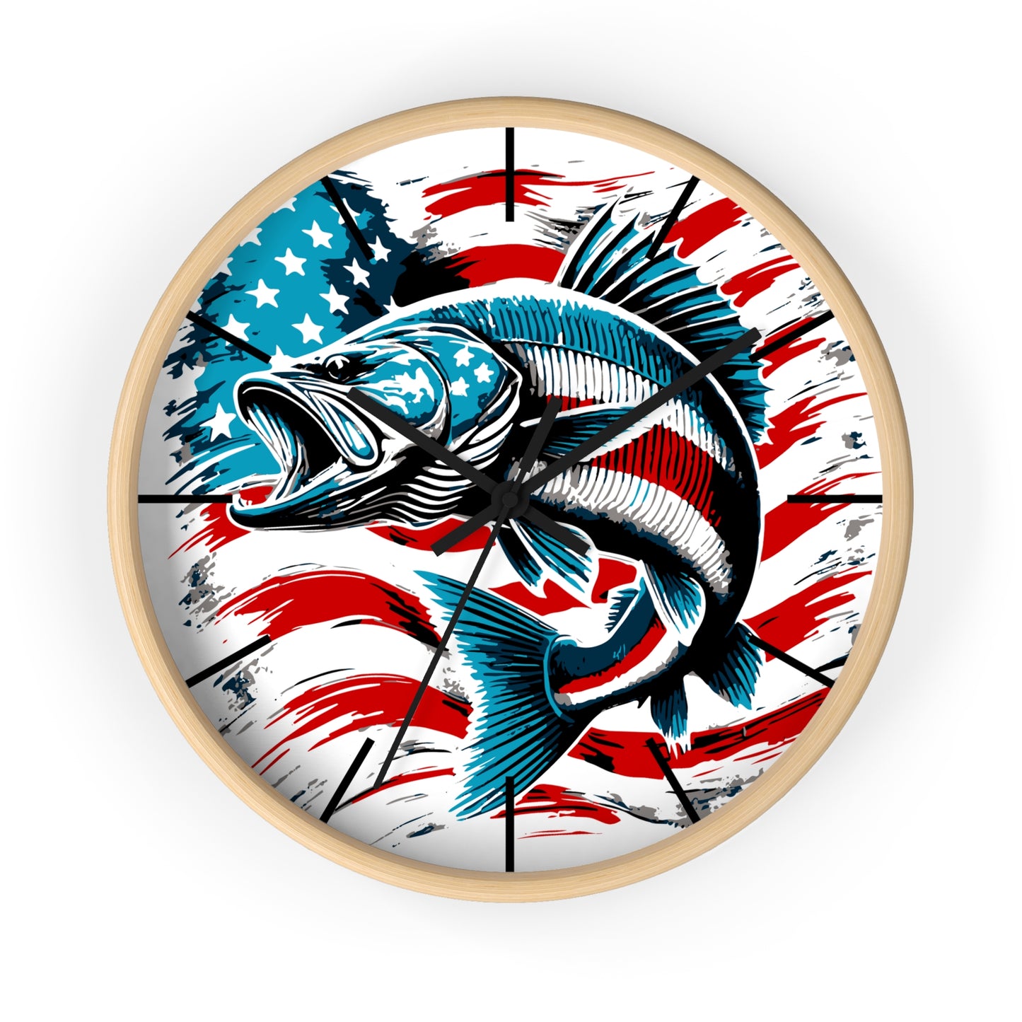 American Flag Fish Wall Clock | Patriotic Fisherman Decor | Battery Operated | Perfect for Man Cave | Unique Gift for Fishing Enthusiasts