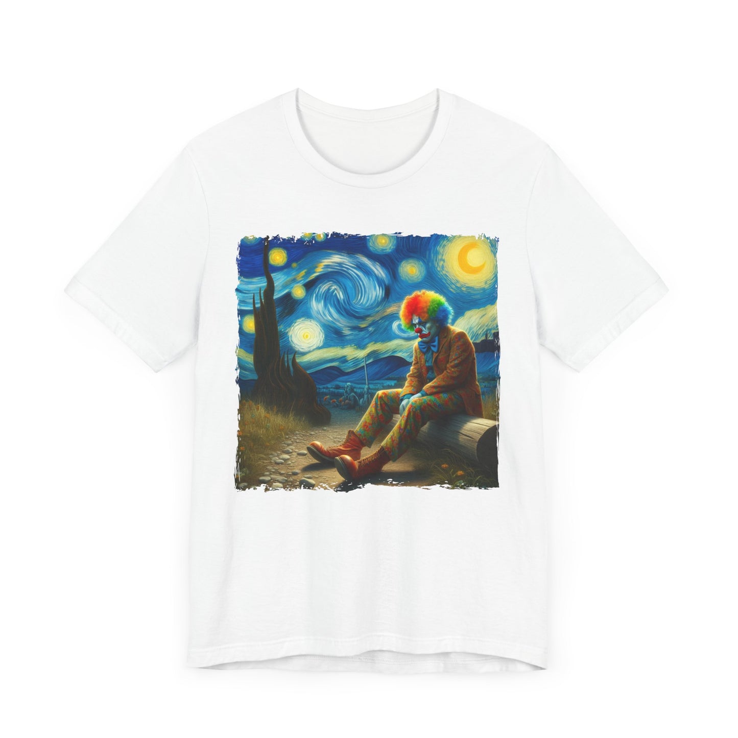 Sad Clown Night Sky Shirt | Starry Night Inspired Art | Dark Humor Clown Shirt for Circus Lovers | Unique Retro Parody Tee Clown Joke GIft