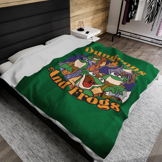 Dungeons and Frogs Velveteen Plush Throw Blanket | Funny Frog Lover Gift | Nerdy Parody Blanket | Fantasy Roleplaying Cozy Amphibian Decor