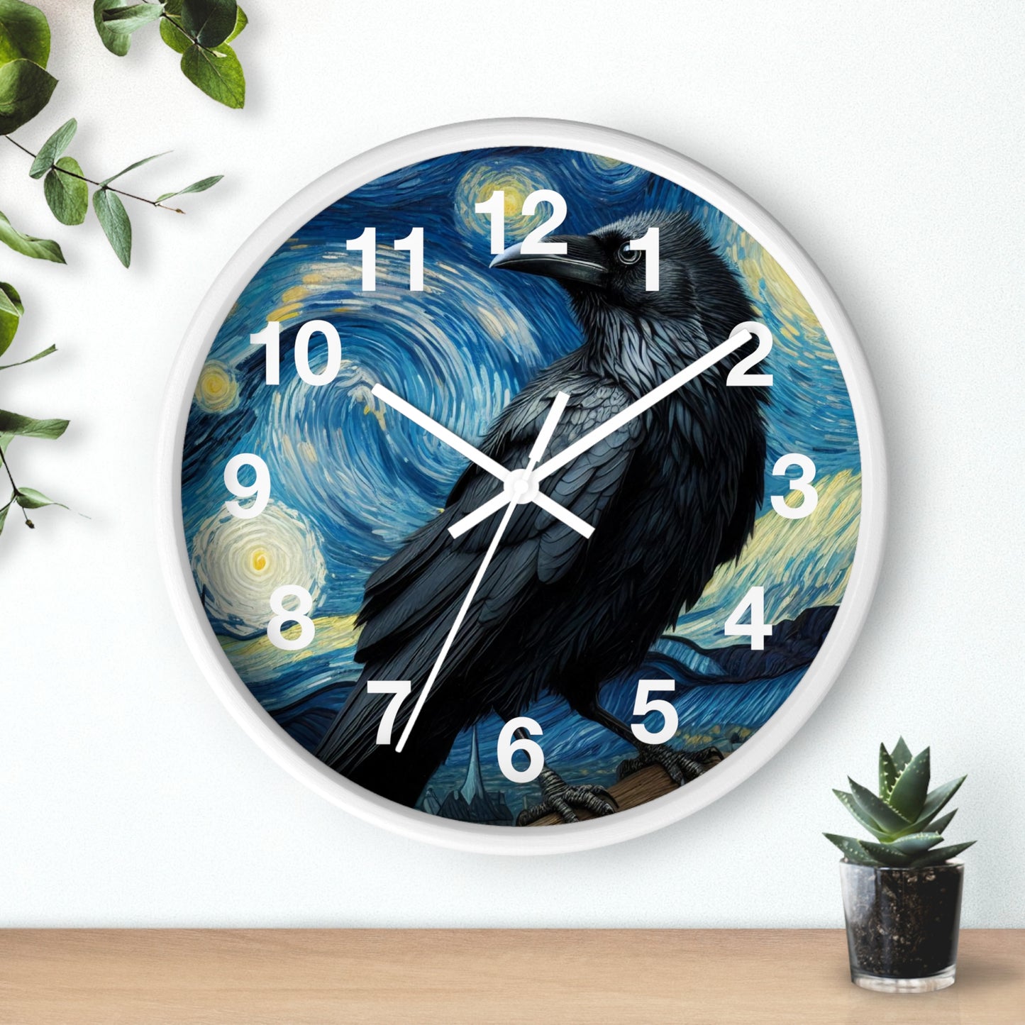 Black Raven Night Sky Wall Clock | Battery Operated | Starry Night-Inspired Art | Perfect Gothic Gift for Raven Lovers | Witchy Wall Decor