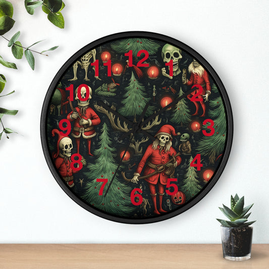 Skeleton Santa Gothic Christmas Wall Clock | Dark Holiday Decor | Battery Operated | Unique Spooky Aesthetic | Perfect Gift for Gothic Lover