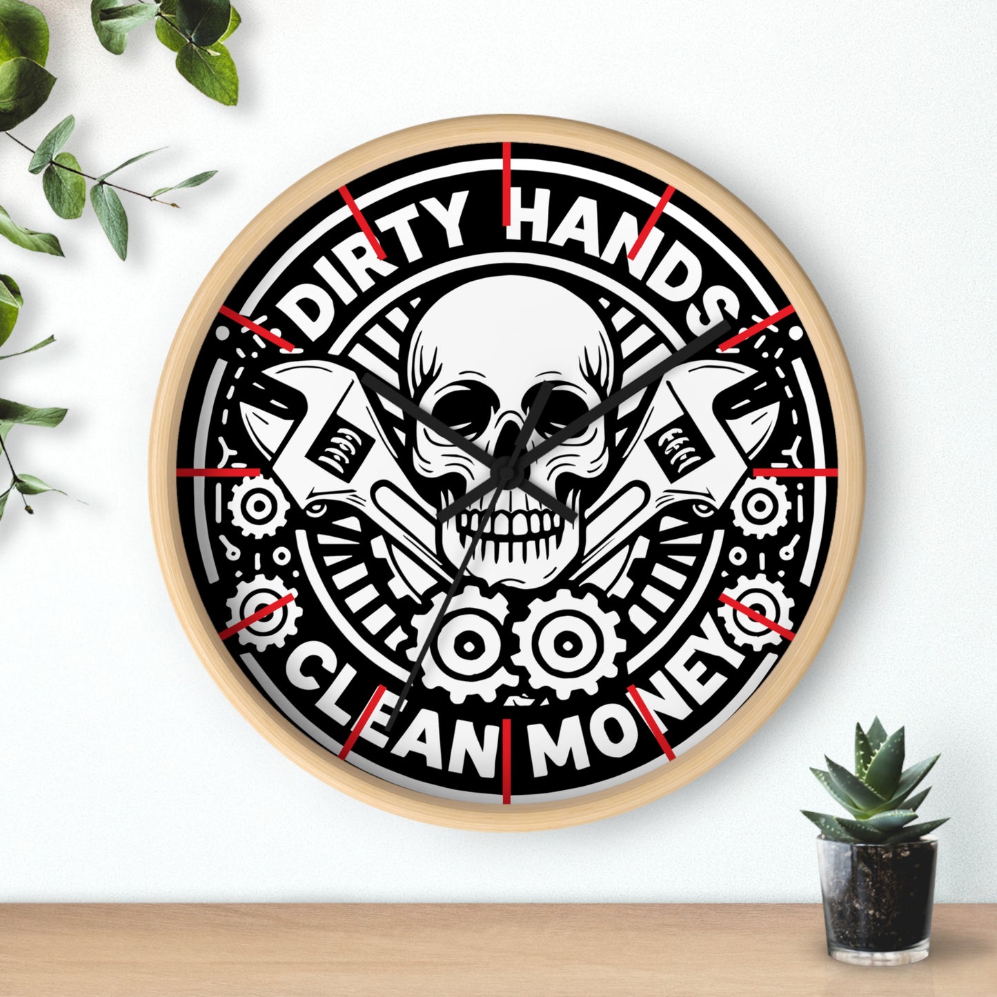 Dirty Hands Clean Money Wall Clock | Blue Collar Mechanic Design | Battery Operated | Unique Man Cave and Garage Decor Car Guy GIft