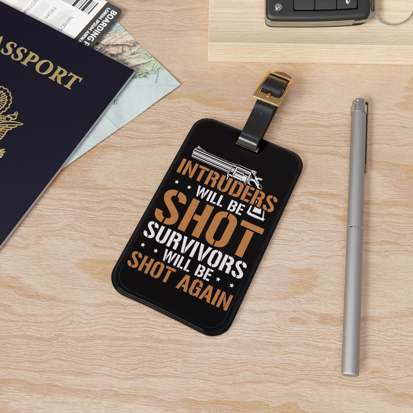 Intruders Will Be Shot Luggage Tag | Funny Warning Baggage ID | Gun Supporter Travel Accessory | Patriotic 2nd Amendment Gift Patriot Gift