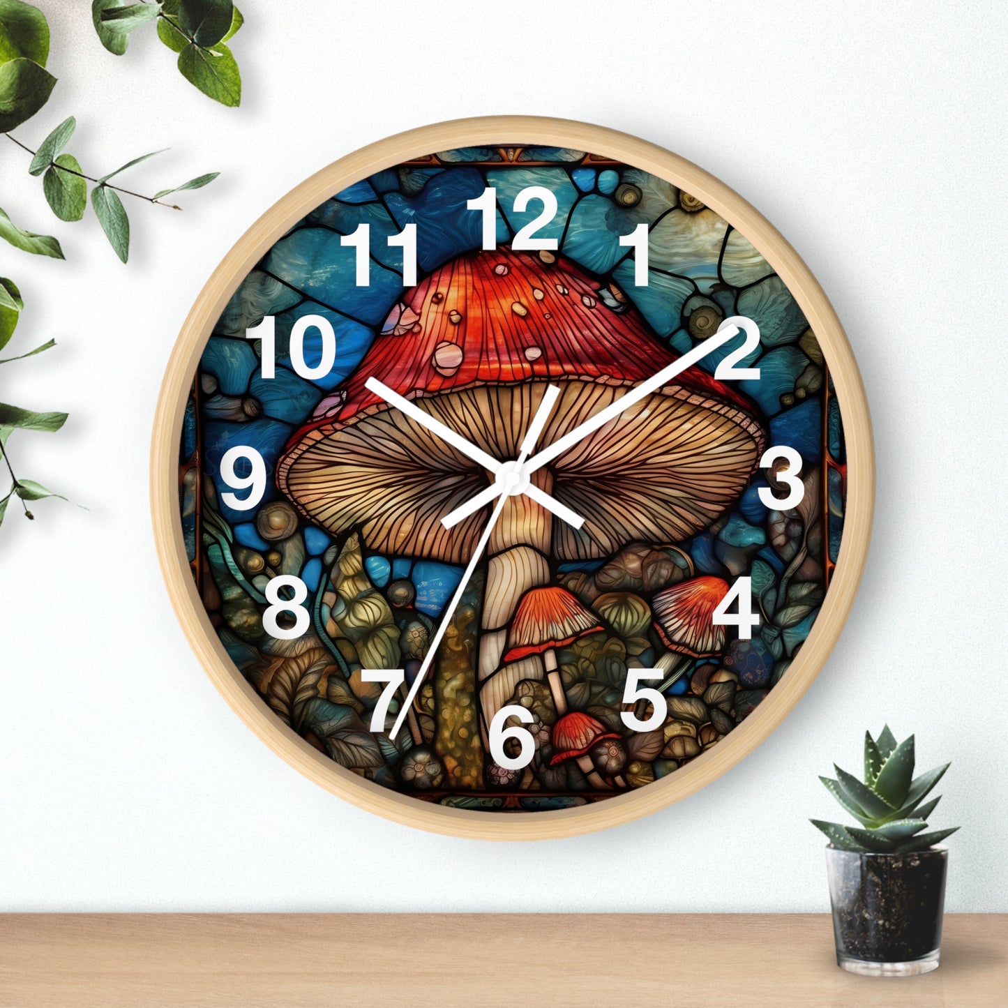 Stained Glass Mushroom Wall Clock | Psychedelic Shroom Decor | Trippy Stain Glass Garden Style | Battery Operated | Unique Rave Gift