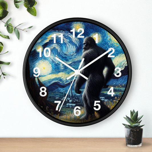 Bigfoot Night Sky Wall Clock | Battery Operated | Starry Night Inspired Art | Perfect Gift Bigfoot Lovers Humorous Sasquatch Wall Decor