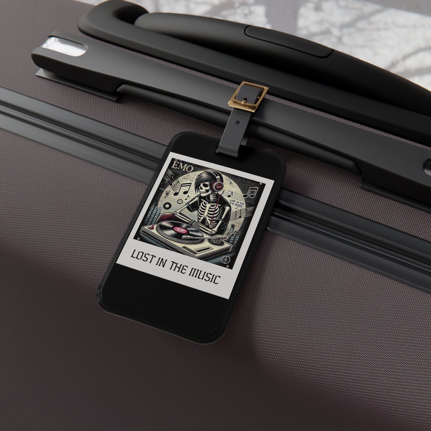 Lost in the Music Polaroid Edition Luggage Tag | Emo Style Baggage ID | Alternative Goth Aesthetic Travel Accessory | Music Lovers Gift