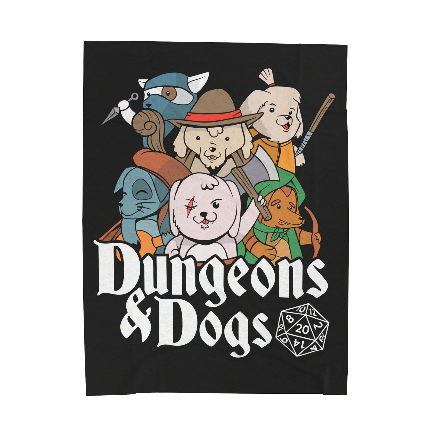 Dungeons and Dogs Velveteen Plush Throw Blanket | Funny Dog Lover Gift | Nerdy Parody Blanket | Fantasy Roleplaying Cozy Canine Decor