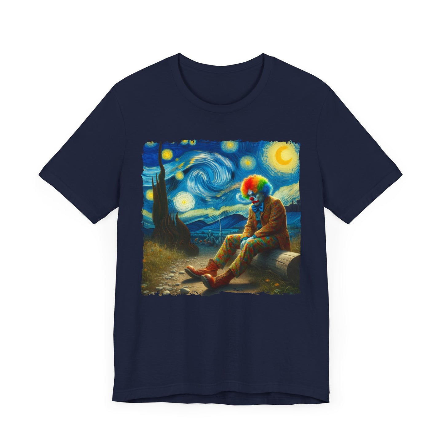 Sad Clown Night Sky Shirt | Starry Night Inspired Art | Dark Humor Clown Shirt for Circus Lovers | Unique Retro Parody Tee Clown Joke GIft