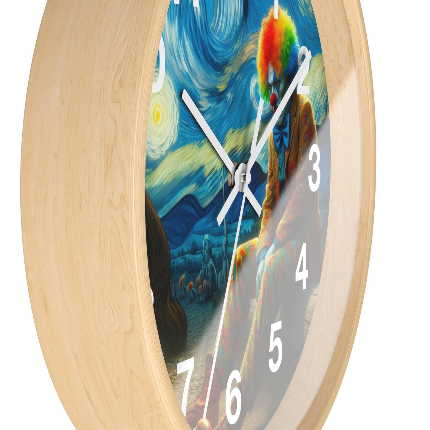 Sad Clown Night Sky Wall Clock | Battery Operated | Melancholic Art Inspired by Starry Night | Unique Gift Clown Lovers Artistic Wall Decor