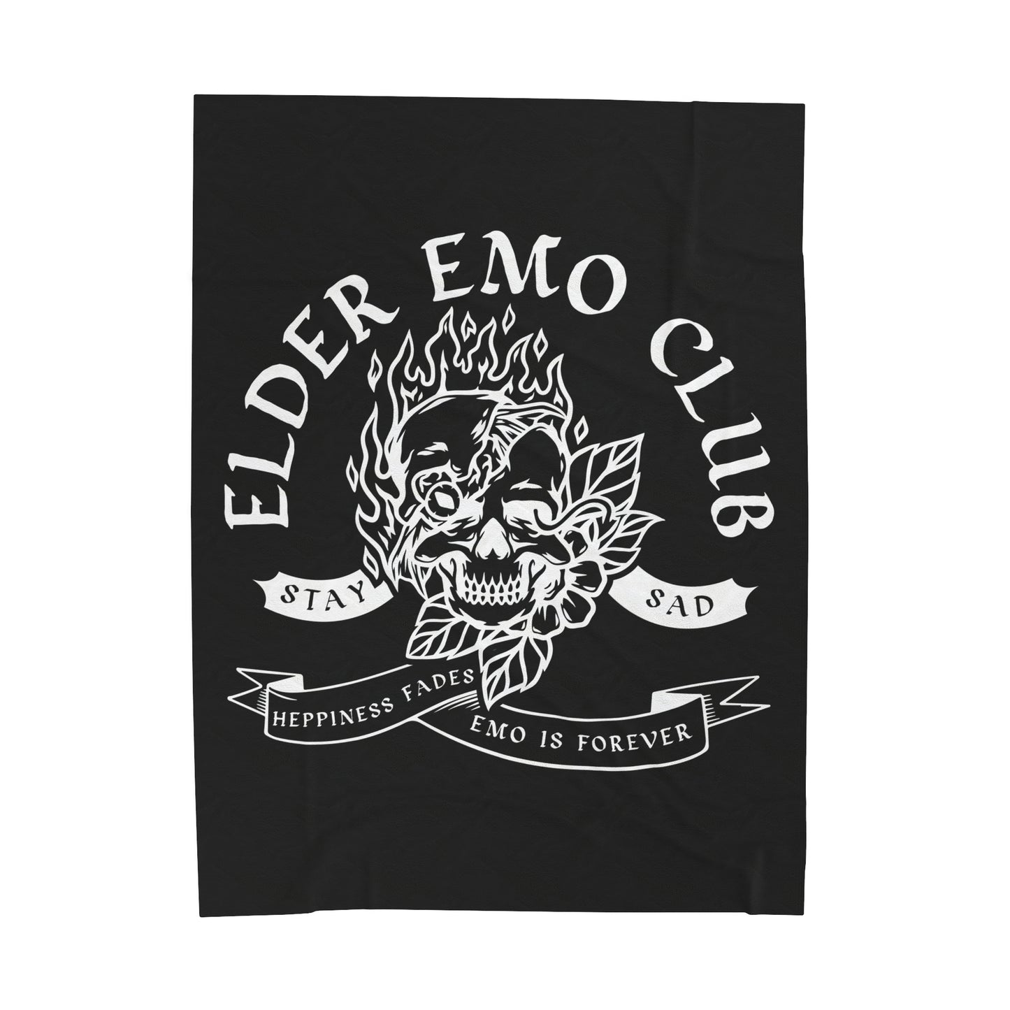 Elder Emo Club Velveteen Plush Throw Blanket | Happiness Fades Emo Forever Blanket Stay Sad Cozy Alternative Decor Emo Style Nostalgic Gift