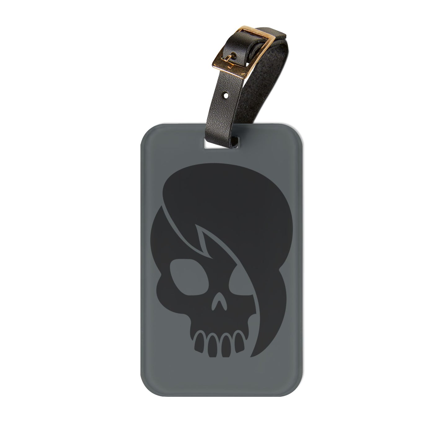 Skull With Emo Hair Luggage Tag | Grey Gothic Style Travel Accessory | Emo Statement Baggage ID | Spooky and Stylish Gift for Emo Lovers