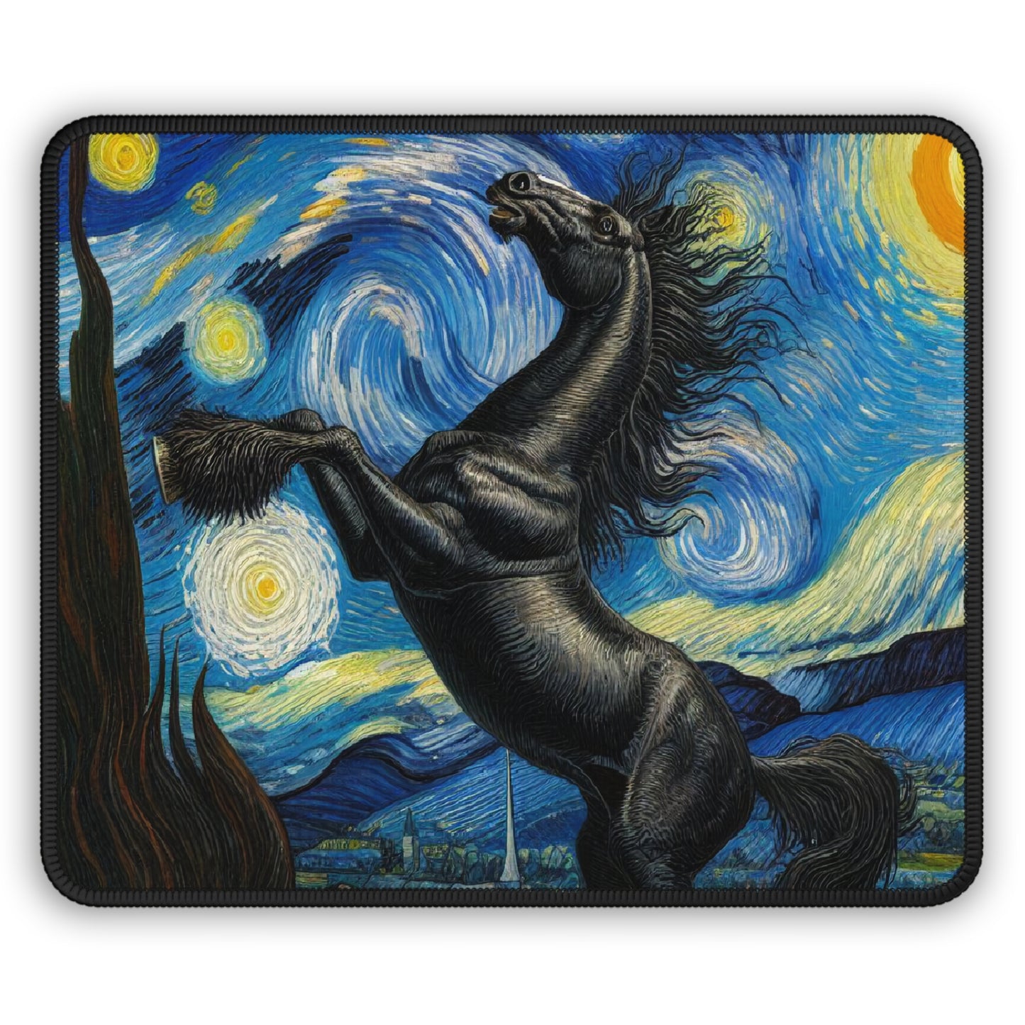 Majestic Black Horse Night Sky Non-Slip Mouse Pad | Starry Night-Inspired Art | Elegant Horse Gift for Equestrian Lovers Horse Desk Mat