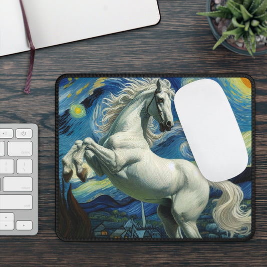 Majestic White Horse Night Sky Non-Slip Mouse Pad | Starry Night-Inspired Art | Enchanting Horse Lover Desk Mat Horse Gift Computer Mat