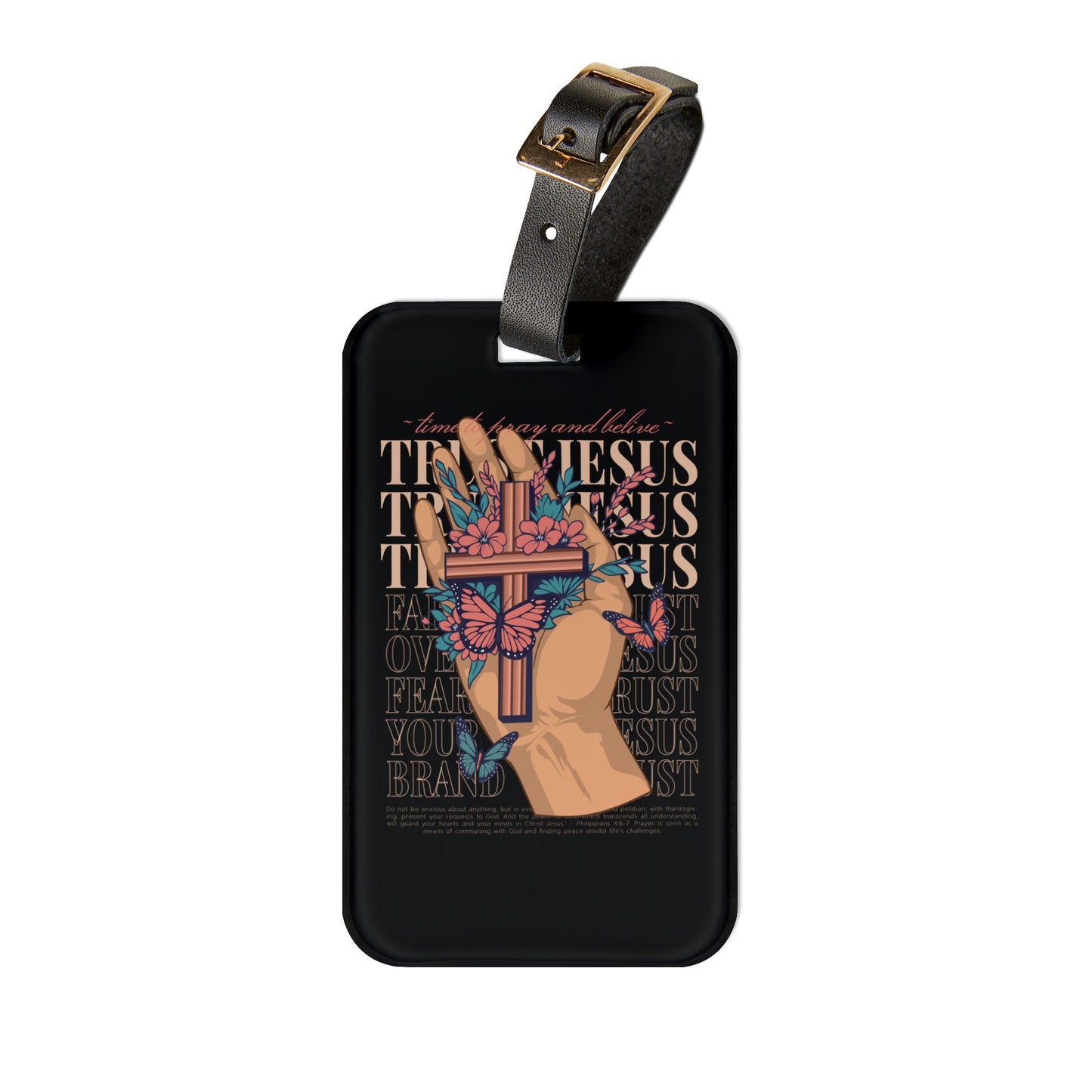 Trust In Jesus Cross Hand Luggage Tag | Faith-Based Christian Baggage ID | Streetwear Jesus Art Travel Accessory | Unique Christian Gift