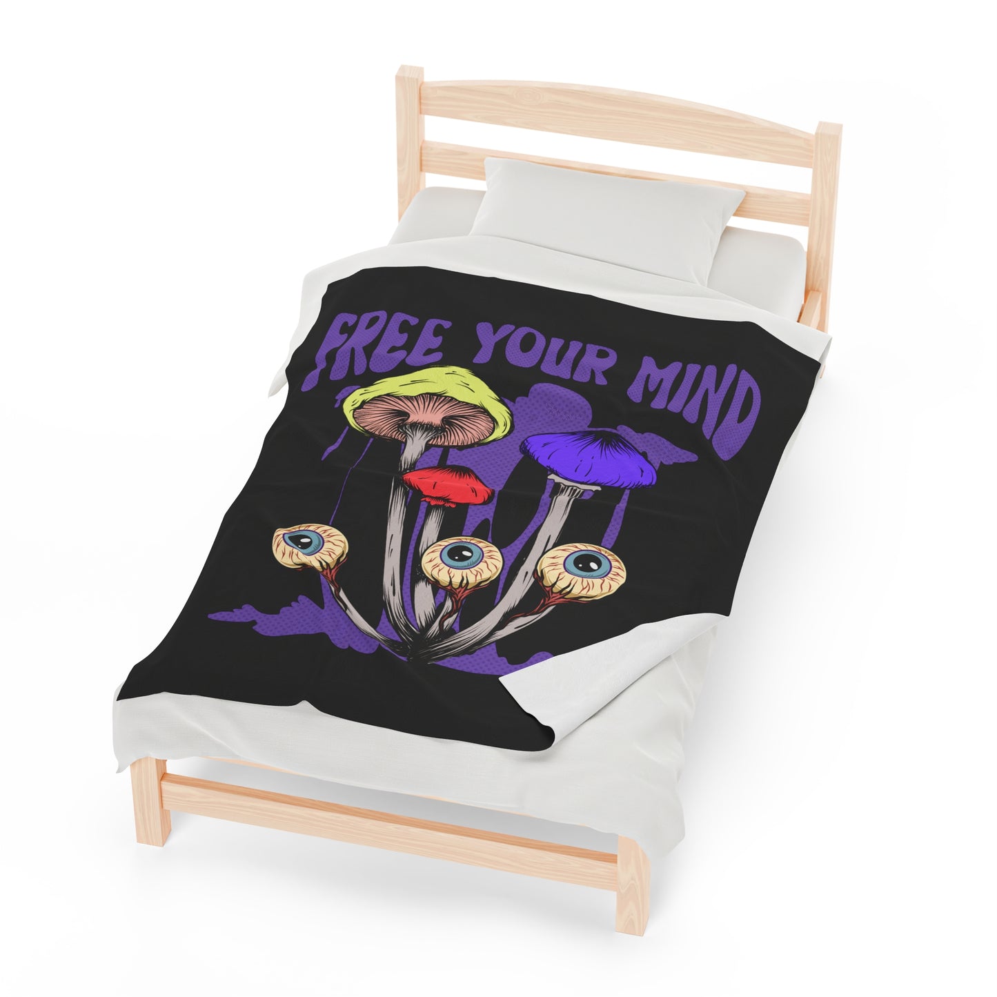 Free Your Mind Mushroom Velveteen Plush Throw Blanket Trippy Psychedelic Shroom Festival Rave Blanket | Cozy Gift Hippie Mushroom Lover