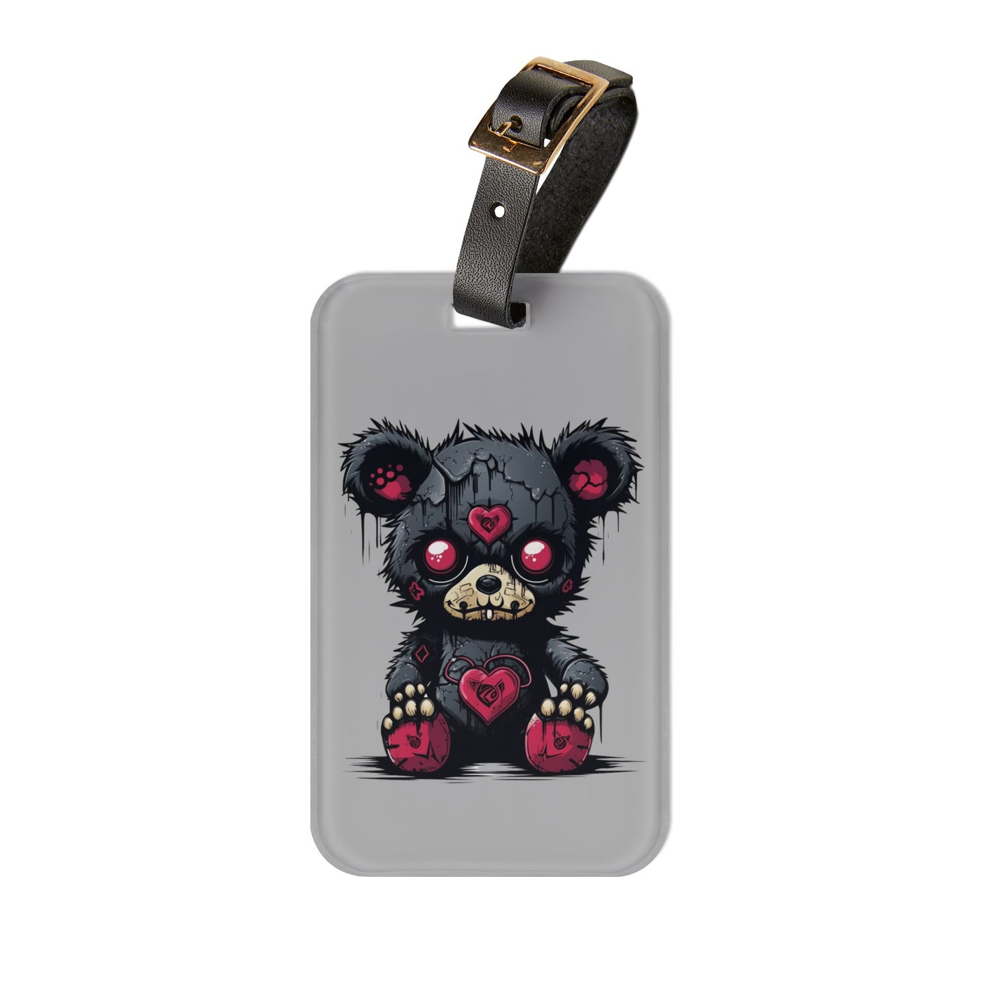 Emo Black Heart of Death Bear Luggage Tag | Edgy Streetwear Travel Accessory | Alternative Fashion Baggage ID | Goth Bear for Elder Emos